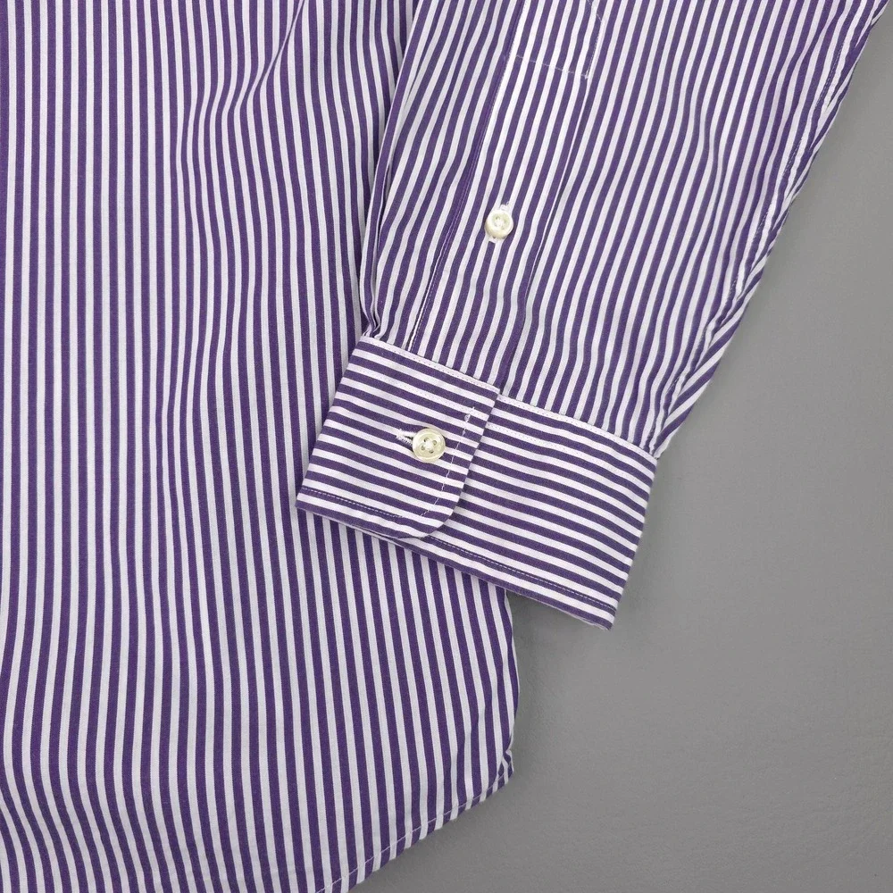Ralph Lauren Shirt Mens Medium Purple Stripe Custom Fit Long Sleeve Button Down